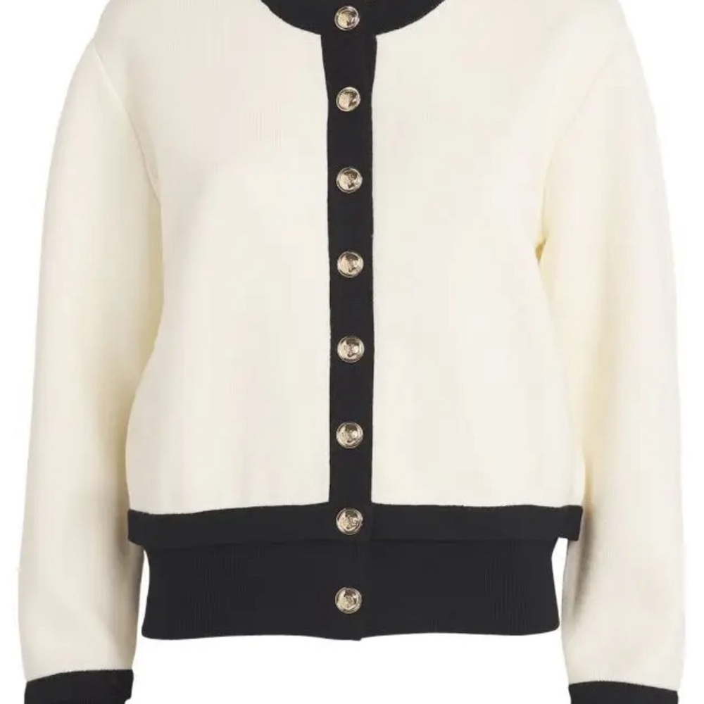 Sandro Cardigan | Contrast Trim | Preppy Sweater | French Designer | NWOT | $370 - Picture 4 of 12